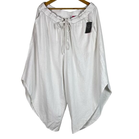 Vince Camuto Asymmetric Wide Leg Linen Blend Pants in Ultra White Size XL NEW - Picture 2 of 10
